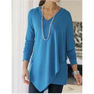 Soft Surroundings Tunic‎ Top Madeline Asymmetric Overlay Small Lagenlook Blue